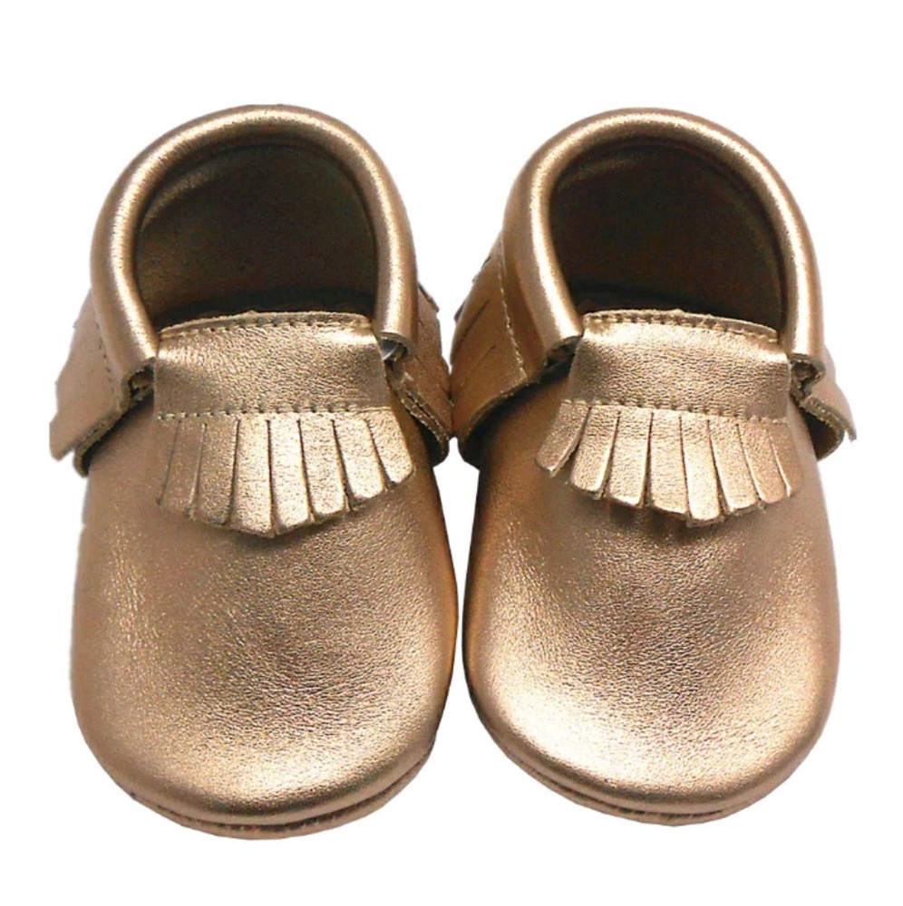 Genuine Leather gold fringe baby Moccasins